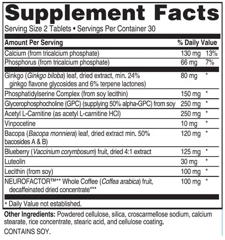 Advanced Memory Formula Supplement facts